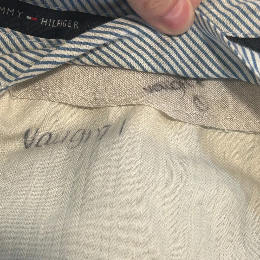 Tommy‎ Hilfiger Dress Pants Mens 38x30 Navy Blue Pinstripe 100% Wool Trousers